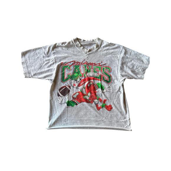VTG Distressed Cropped NCAA Miami Hurricanes Mascot Single Stitch L Heather Gray - Picture 1 of 8